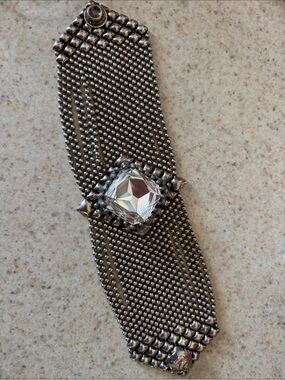 Sergio Gutierrez Silver-Tone Mesh Bracelet with Faceted Clear Stone